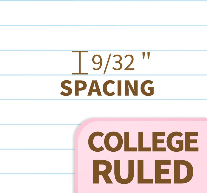 SUNEE Spiral Notebook, 1-Subject, College Ruled Paper, 8" x 10-1/2", 100 Sheets per Notebook, 3-Hole Punched Paper, Water Resistant Cover, Double-sided Pockets, Spiral Lined Notebooks for Work, Pink - Image 3